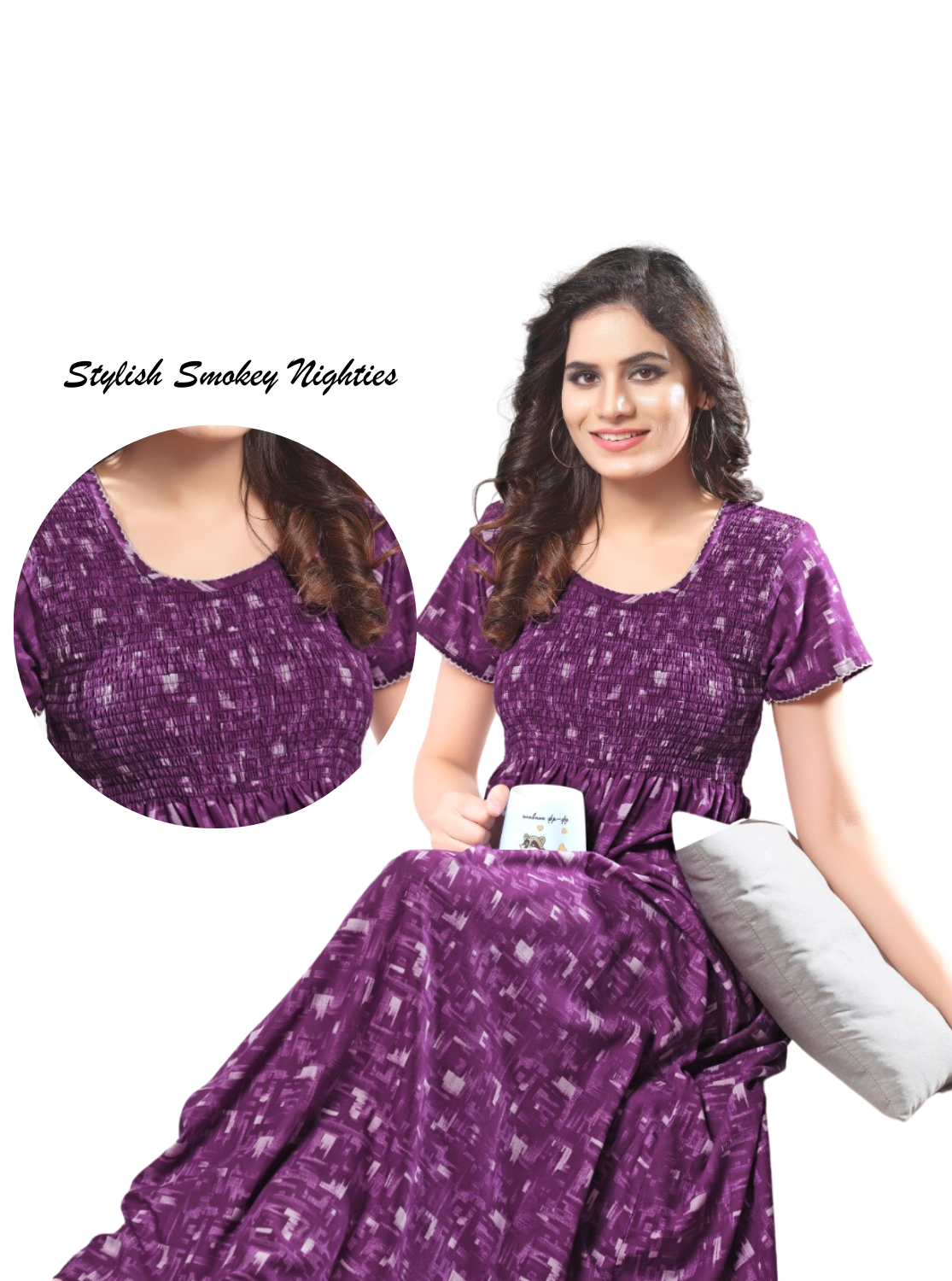 New Collection's ONLY MINE Premium Synthetic Smokey Nighty | Beautiful Pleated Design | Side Pocket | Stylish Nighty for Stylish Women's