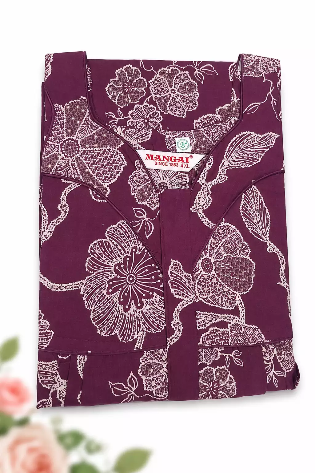 MANGAI Premium Cotton Printed Pleated Model Half Sleeve 4XL Size Nighties - Fancy Neck | With Side Pocket |Shrinkage Free Nighties | Trendy Collection's for Stylish Women's (4PZ)