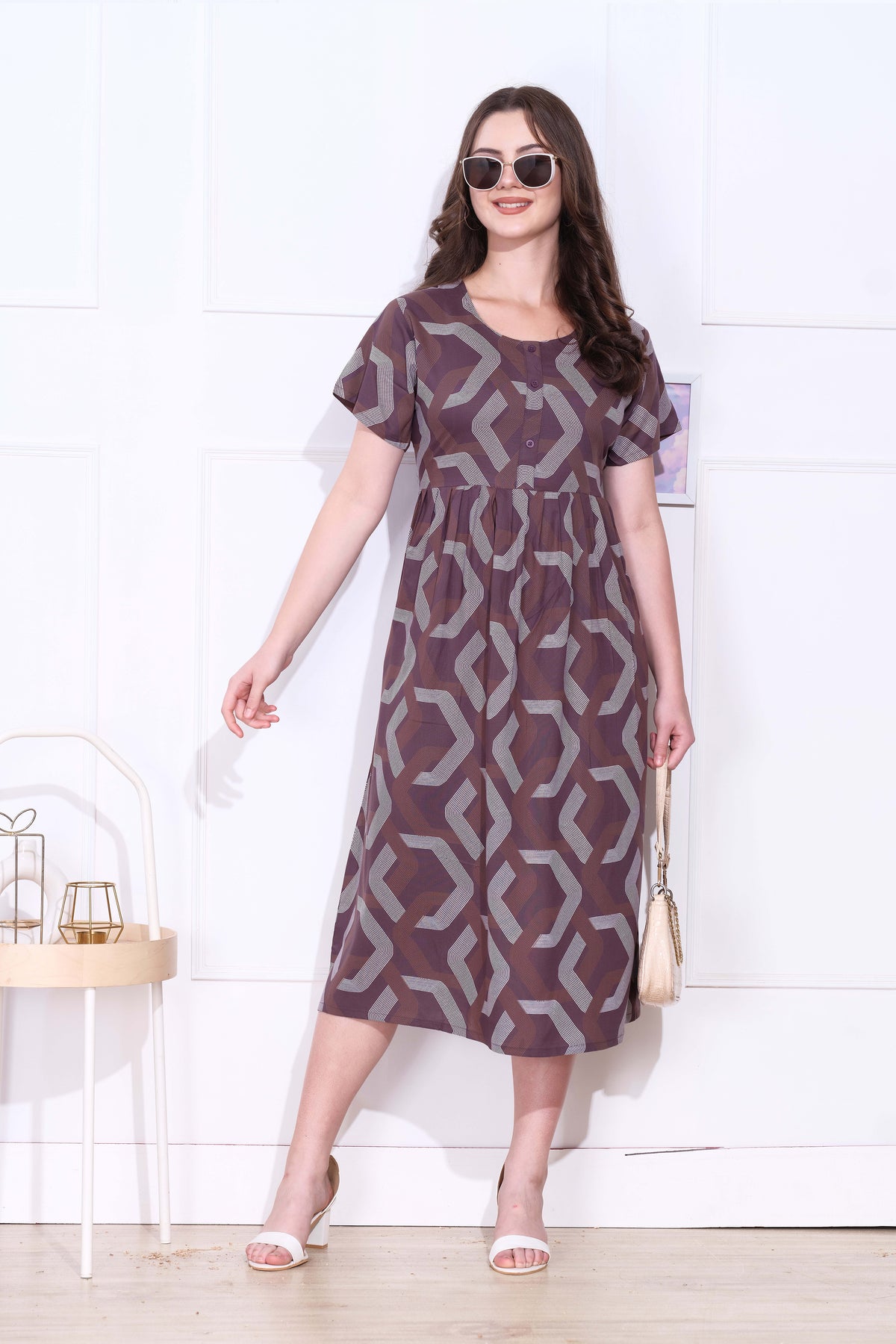 Rayon MAXI FROCK Model Nighties | Round Neck & Side Pocket | Pleated Frock MAXI Style | Trendy Collection's for Stylish Women & Teenage Girl (FRH)