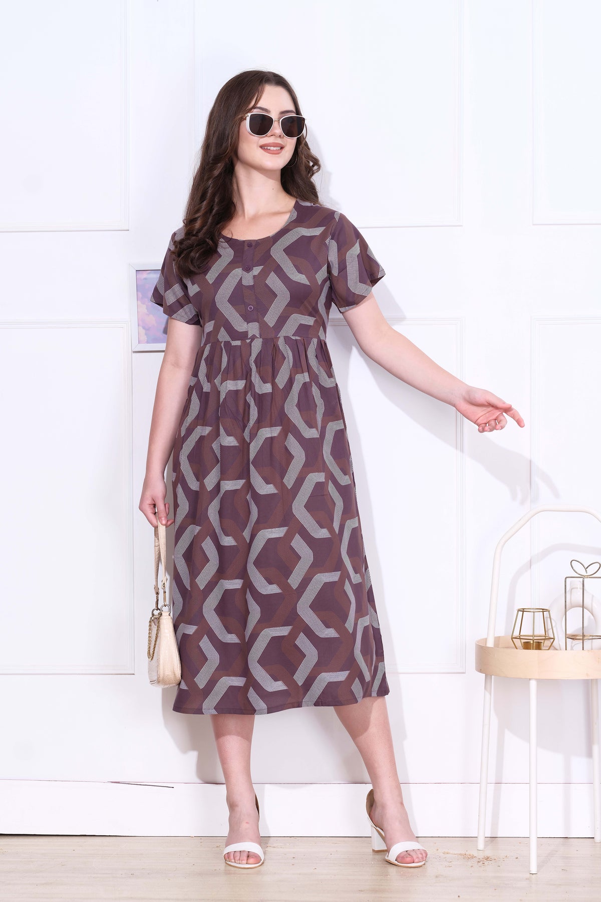 Rayon MAXI FROCK Model Nighties | Round Neck & Side Pocket | Pleated Frock MAXI Style | Trendy Collection's for Stylish Women & Teenage Girl (FRH)