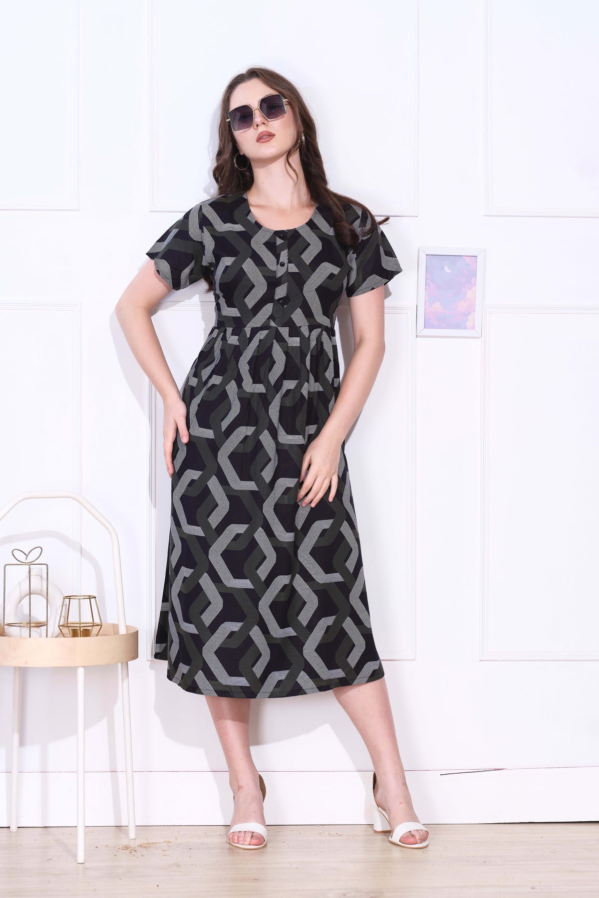 Rayon MAXI FROCK Model Nighties | Round Neck & Side Pocket | Pleated Frock MAXI Style | Trendy Collection's for Stylish Women & Teenage Girl (FRH)