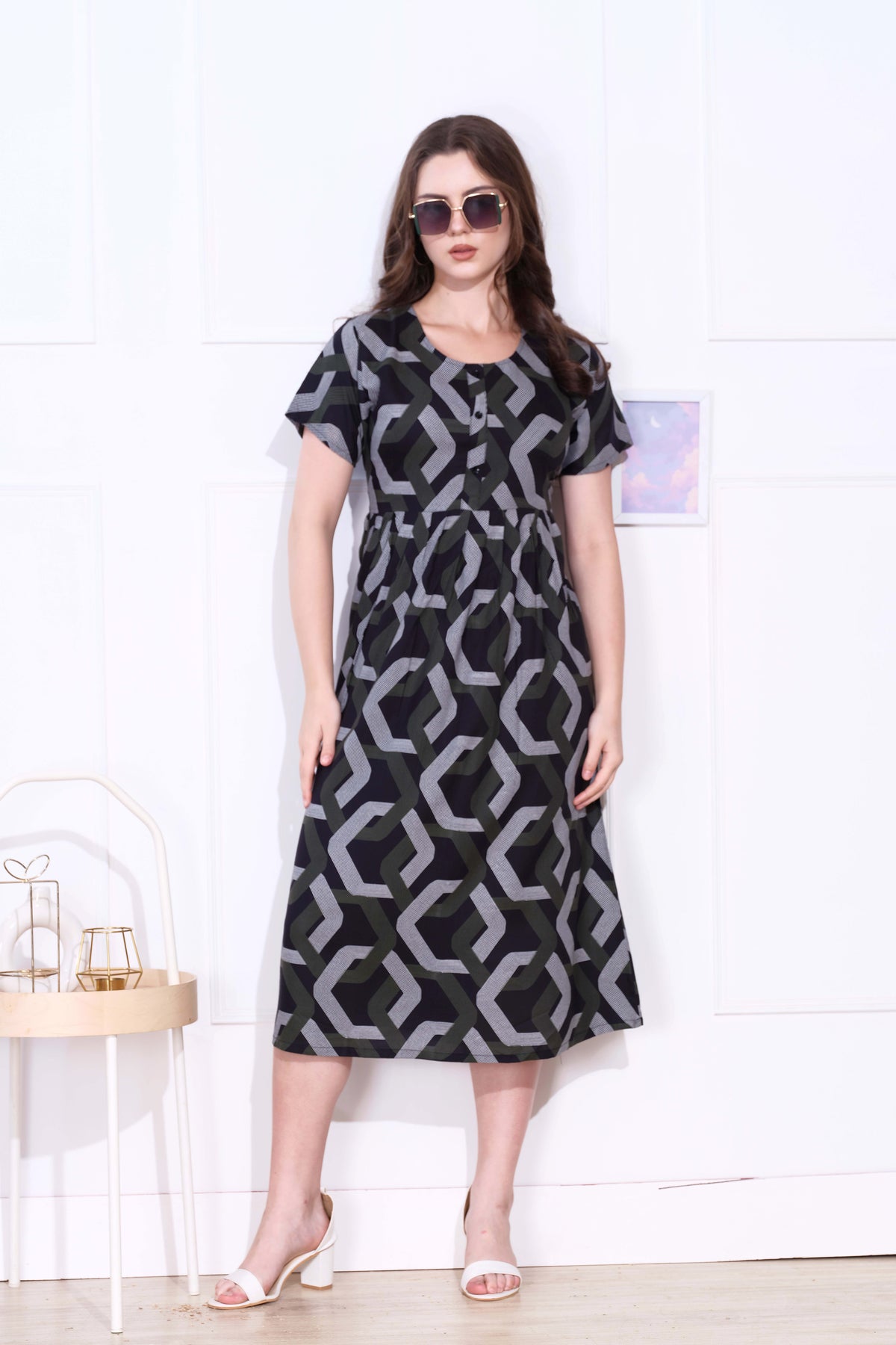 Rayon MAXI FROCK Model Nighties | Round Neck & Side Pocket | Pleated Frock MAXI Style | Trendy Collection's for Stylish Women & Teenage Girl (FRH)