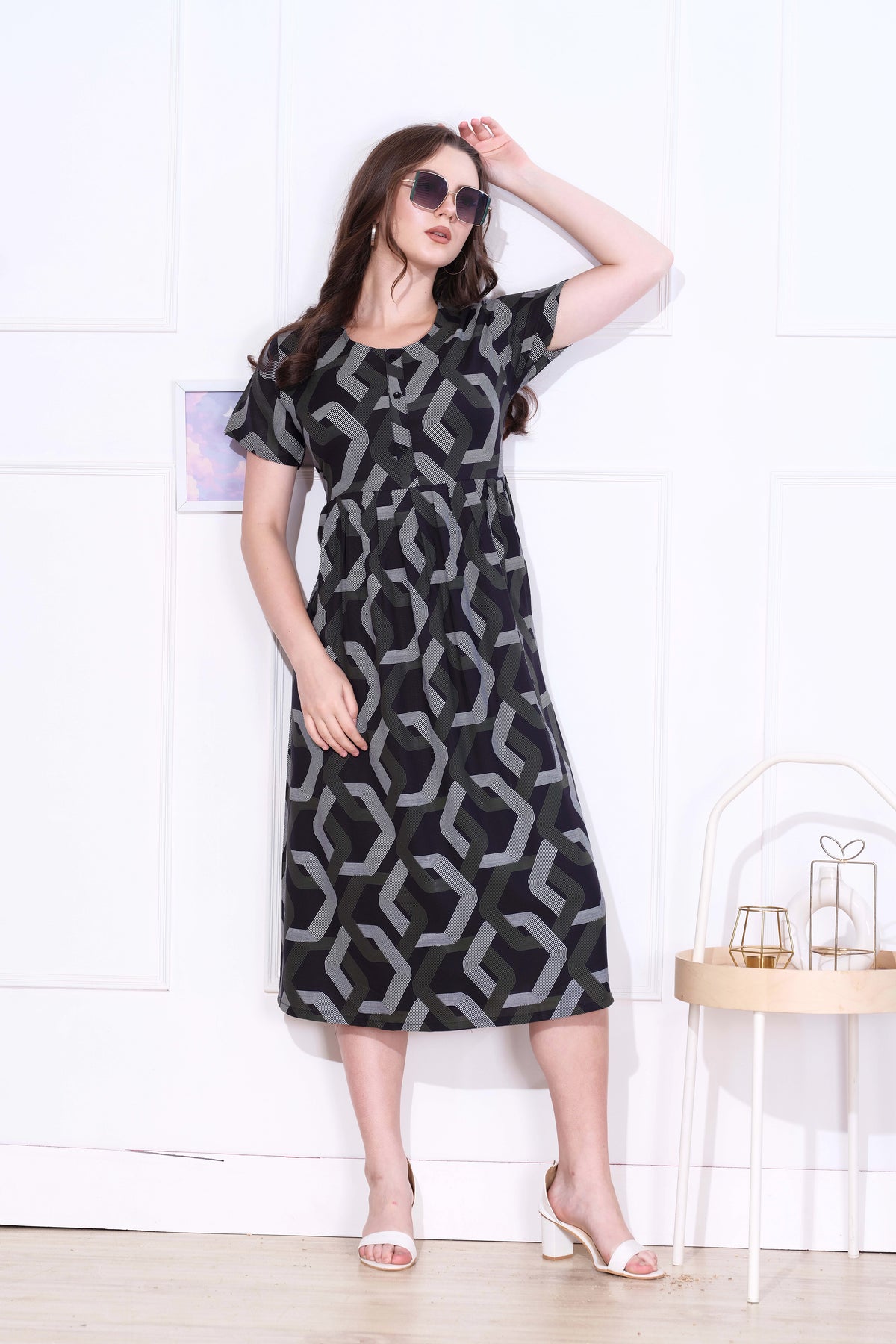 Rayon MAXI FROCK Model Nighties | Round Neck & Side Pocket | Pleated Frock MAXI Style | Trendy Collection's for Stylish Women & Teenage Girl (FRH)
