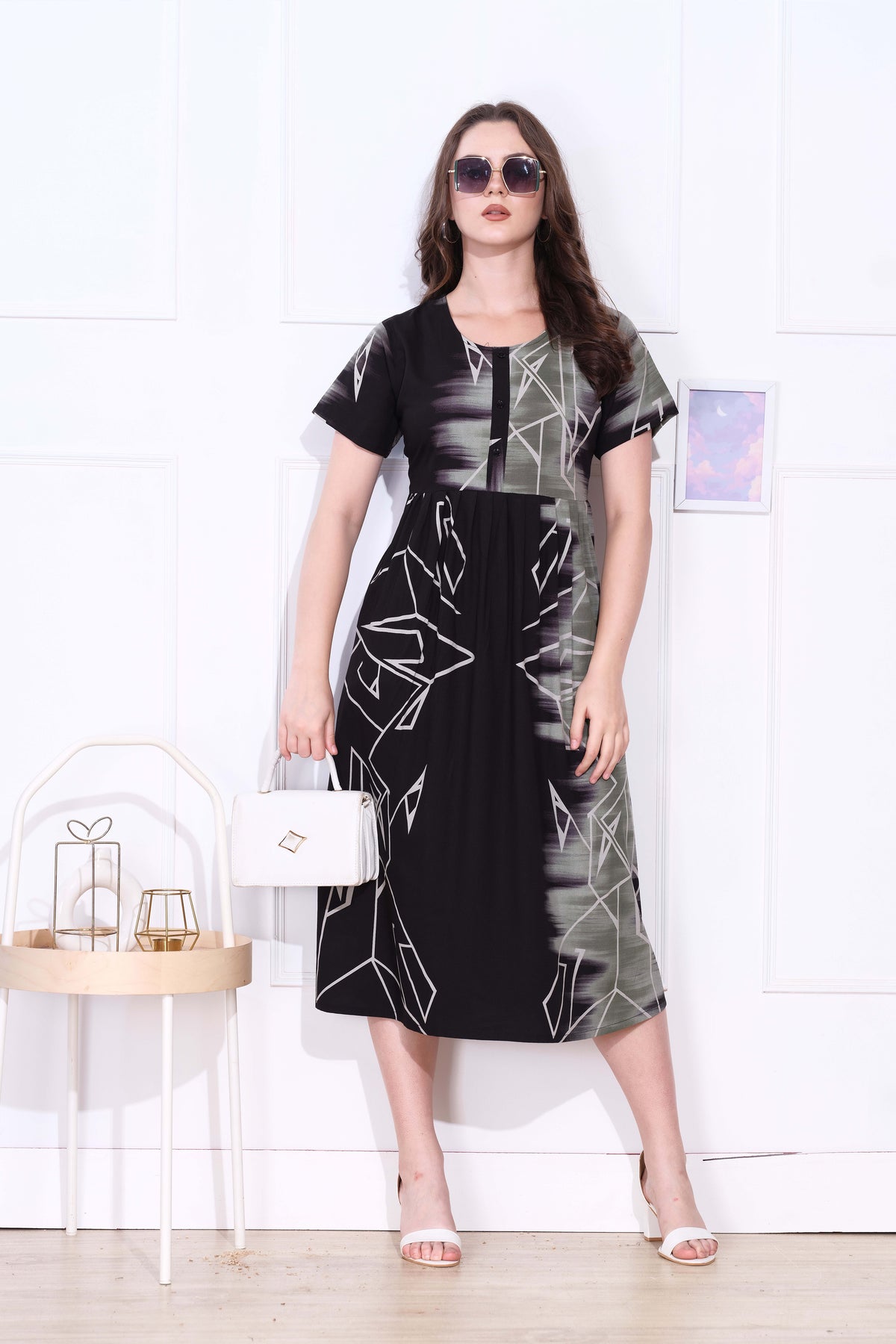Rayon MAXI FROCK Model Nighties | Round Neck & Side Pocket | Pleated Frock MAXI Style | Trendy Collection's for Stylish Women & Teenage Girl (FRH)