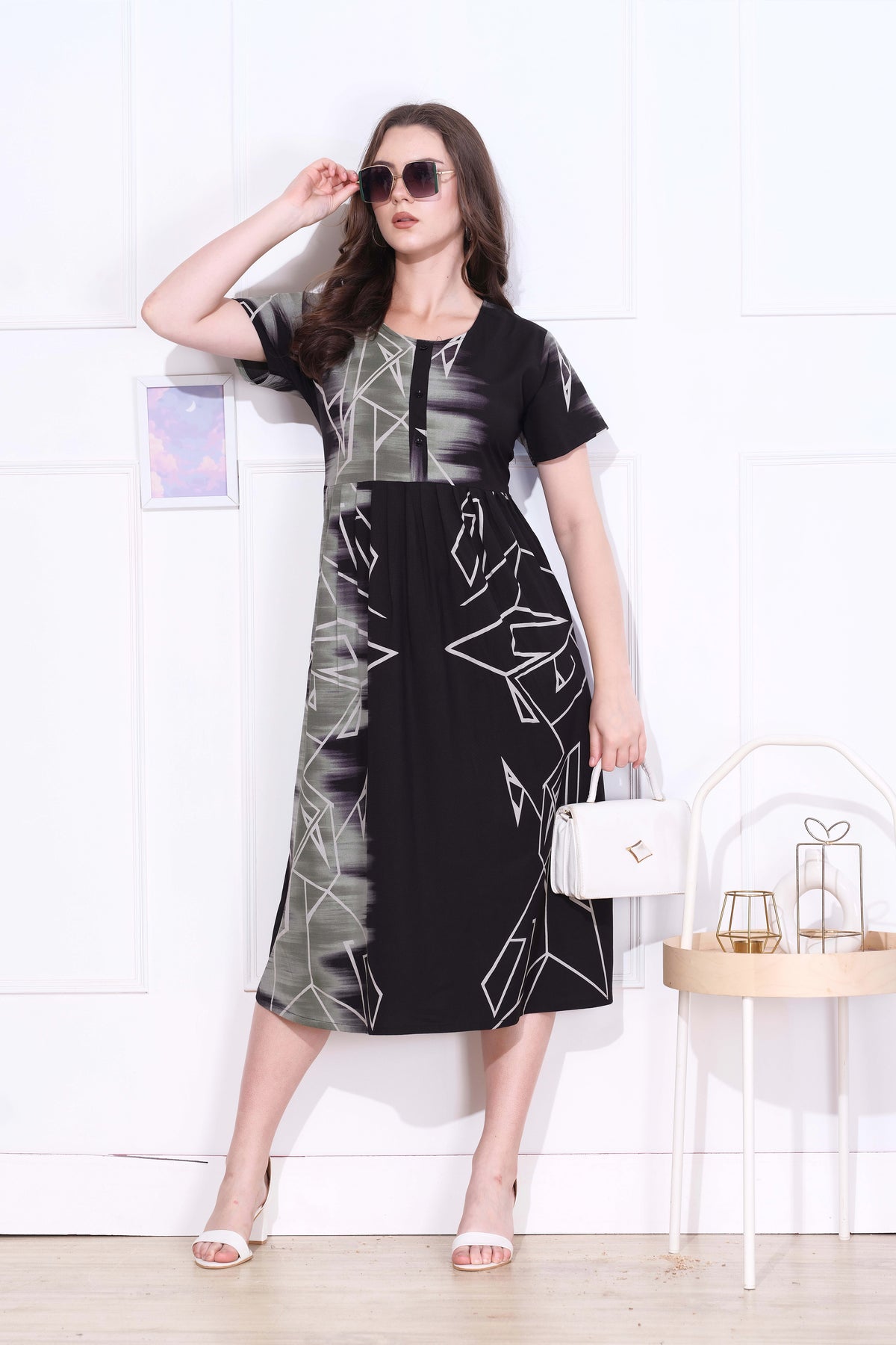 Rayon MAXI FROCK Model Nighties | Round Neck & Side Pocket | Pleated Frock MAXI Style | Trendy Collection's for Stylish Women & Teenage Girl (FRH)