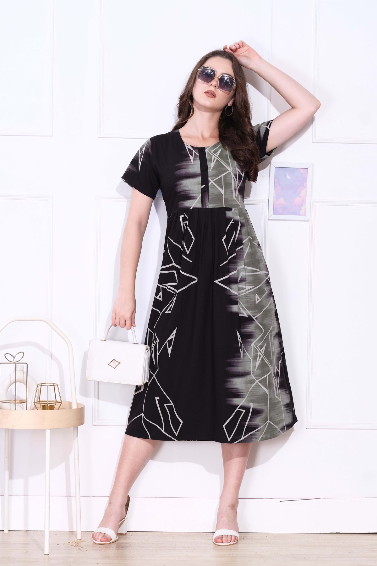 Rayon MAXI FROCK Model Nighties | Round Neck & Side Pocket | Pleated Frock MAXI Style | Trendy Collection's for Stylish Women & Teenage Girl (FRH)