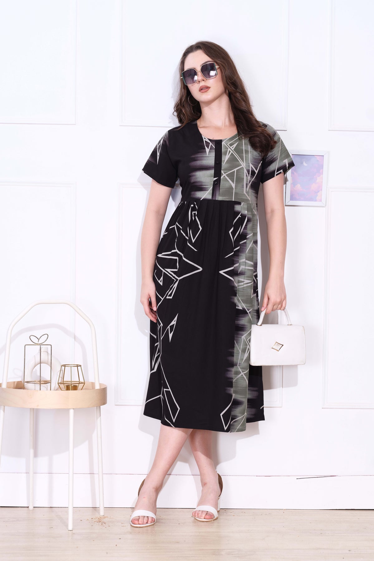 Rayon MAXI FROCK Model Nighties | Round Neck & Side Pocket | Pleated Frock MAXI Style | Trendy Collection's for Stylish Women & Teenage Girl (FRH)