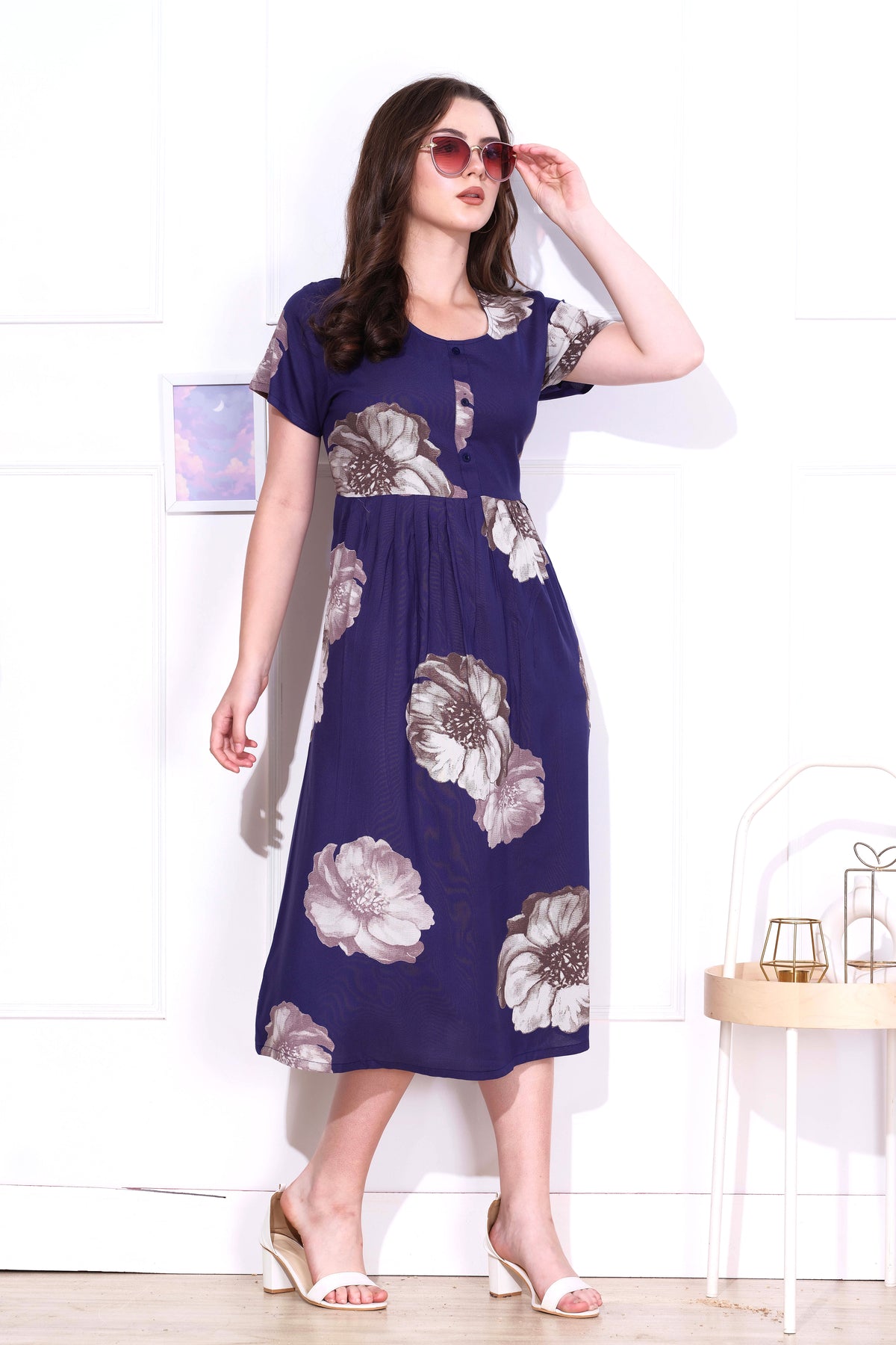 Rayon MAXI FROCK Model Nighties | Round Neck & Side Pocket | Pleated Frock MAXI Style | Trendy Collection's for Stylish Women & Teenage Girl (FRH)