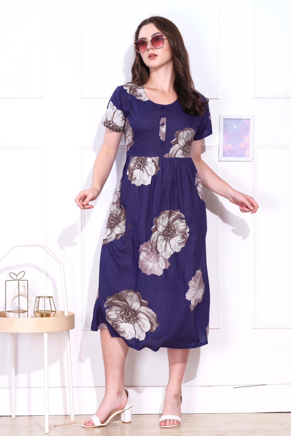 Rayon MAXI FROCK Model Nighties | Round Neck & Side Pocket | Pleated Frock MAXI Style | Trendy Collection's for Stylish Women & Teenage Girl (FRH)