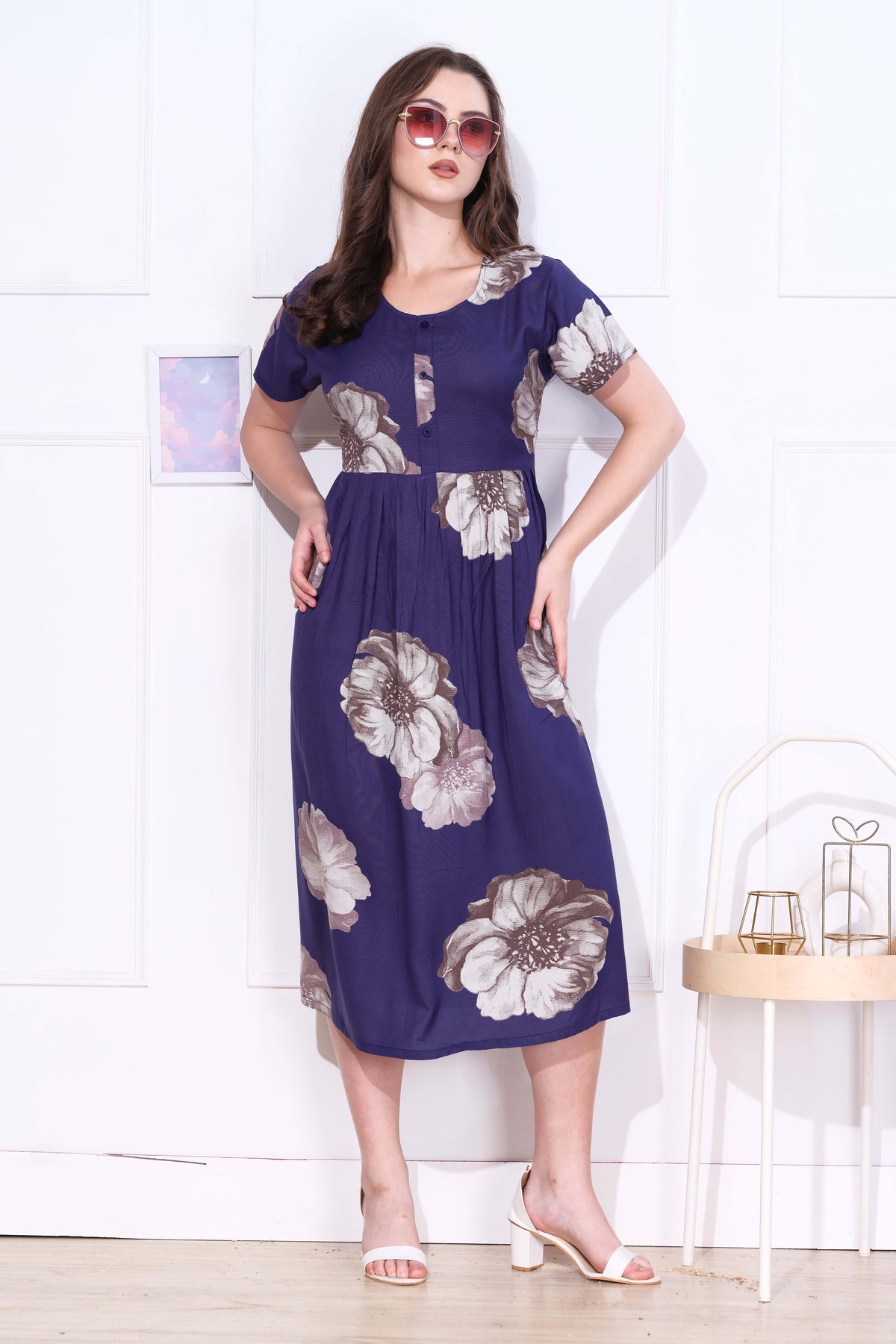 Rayon MAXI FROCK Model Nighties | Round Neck & Side Pocket | Pleated Frock MAXI Style | Trendy Collection's for Stylish Women & Teenage Girl (FRH)