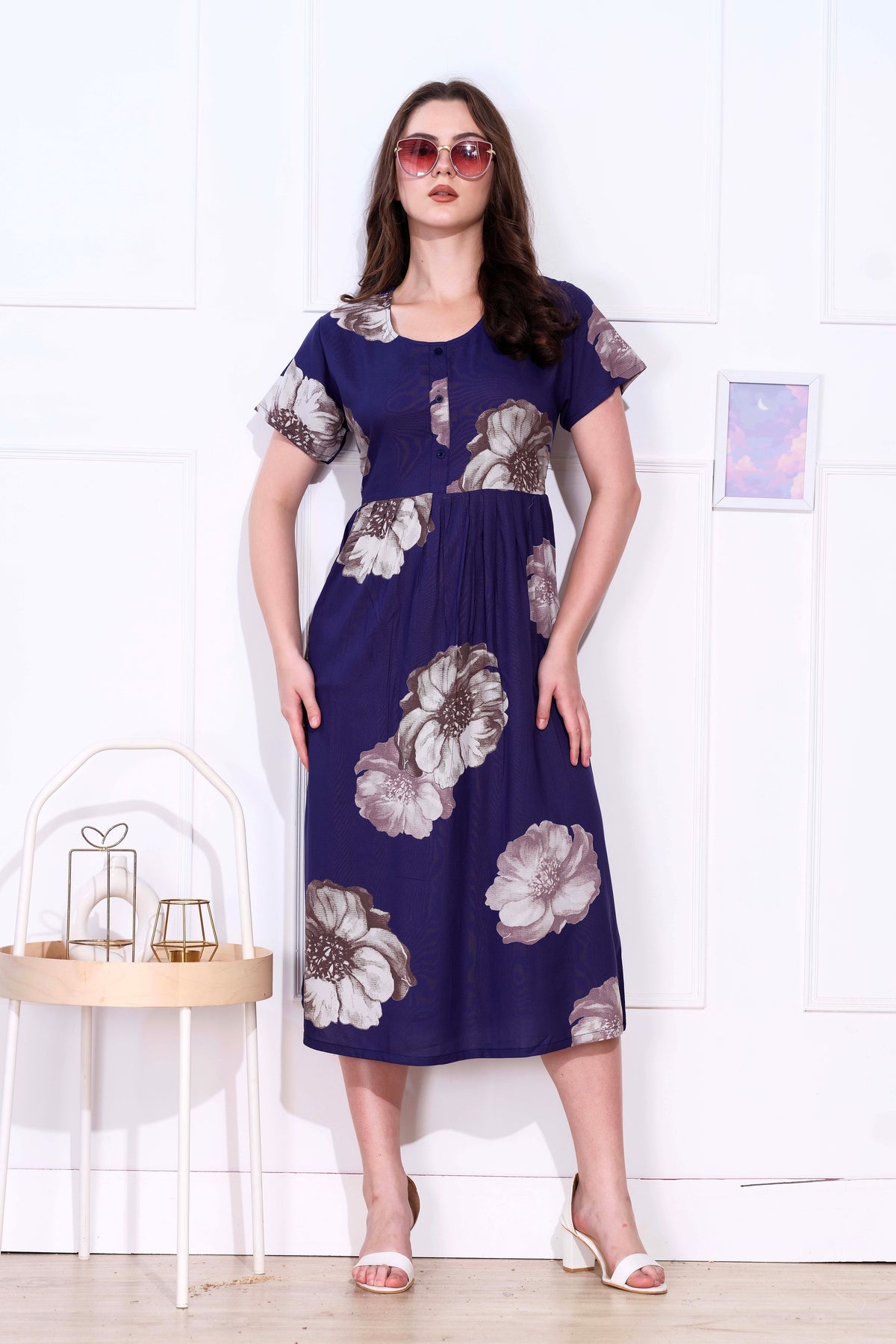 Rayon MAXI FROCK Model Nighties | Round Neck & Side Pocket | Pleated Frock MAXI Style | Trendy Collection's for Stylish Women & Teenage Girl (FRH)