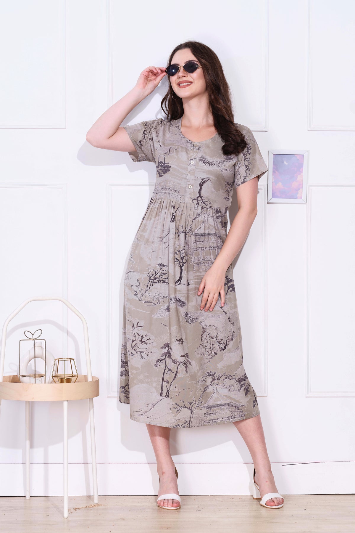 Rayon MAXI FROCK Model Nighties | Round Neck & Side Pocket | Pleated Frock MAXI Style | Trendy Collection's for Stylish Women & Teenage Girl (FRH)