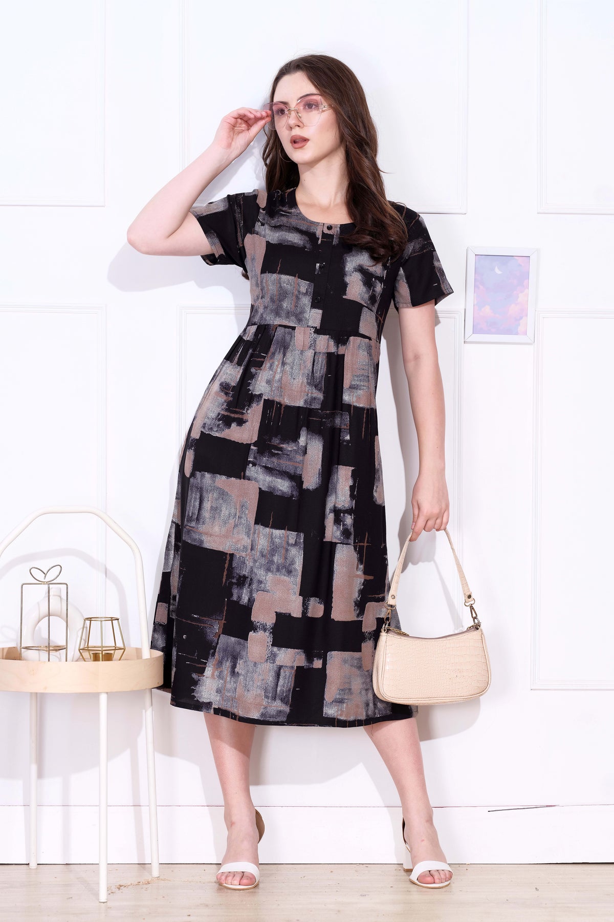 Rayon MAXI FROCK Model Nighties | Round Neck & Side Pocket | Pleated Frock MAXI Style | Trendy Collection's for Stylish Women & Teenage Girl (FRH)