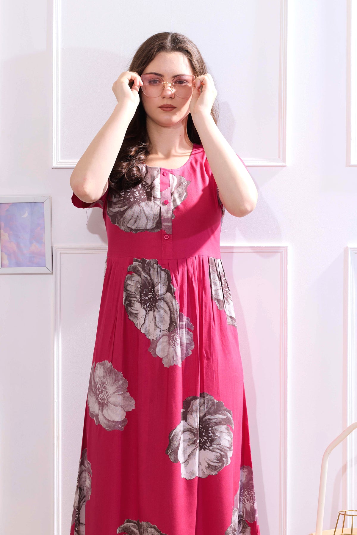Rayon MAXI FROCK Model Nighties | Round Neck & Side Pocket | Pleated Frock MAXI Style | Trendy Collection's for Stylish Women & Teenage Girl (FRH)