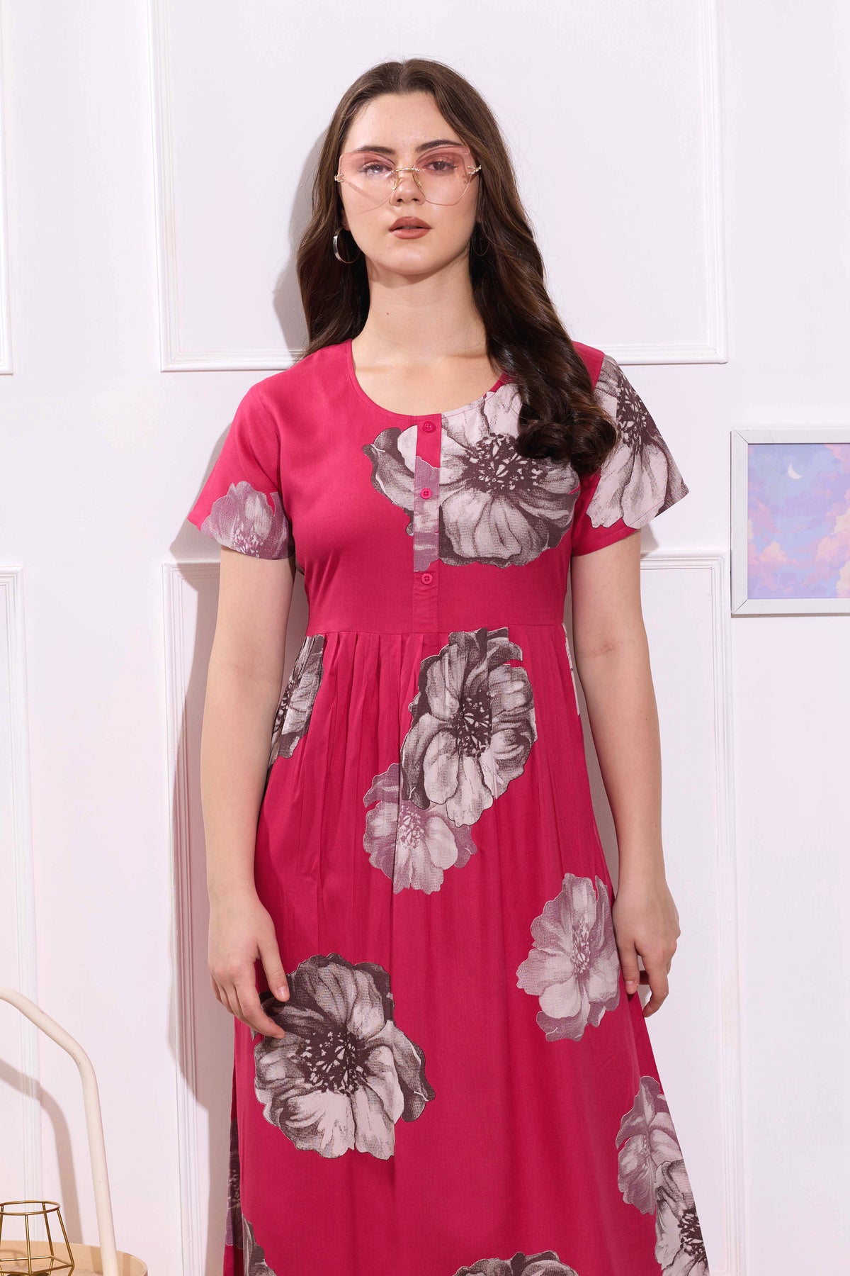 Rayon MAXI FROCK Model Nighties | Round Neck & Side Pocket | Pleated Frock MAXI Style | Trendy Collection's for Stylish Women & Teenage Girl (FRH)