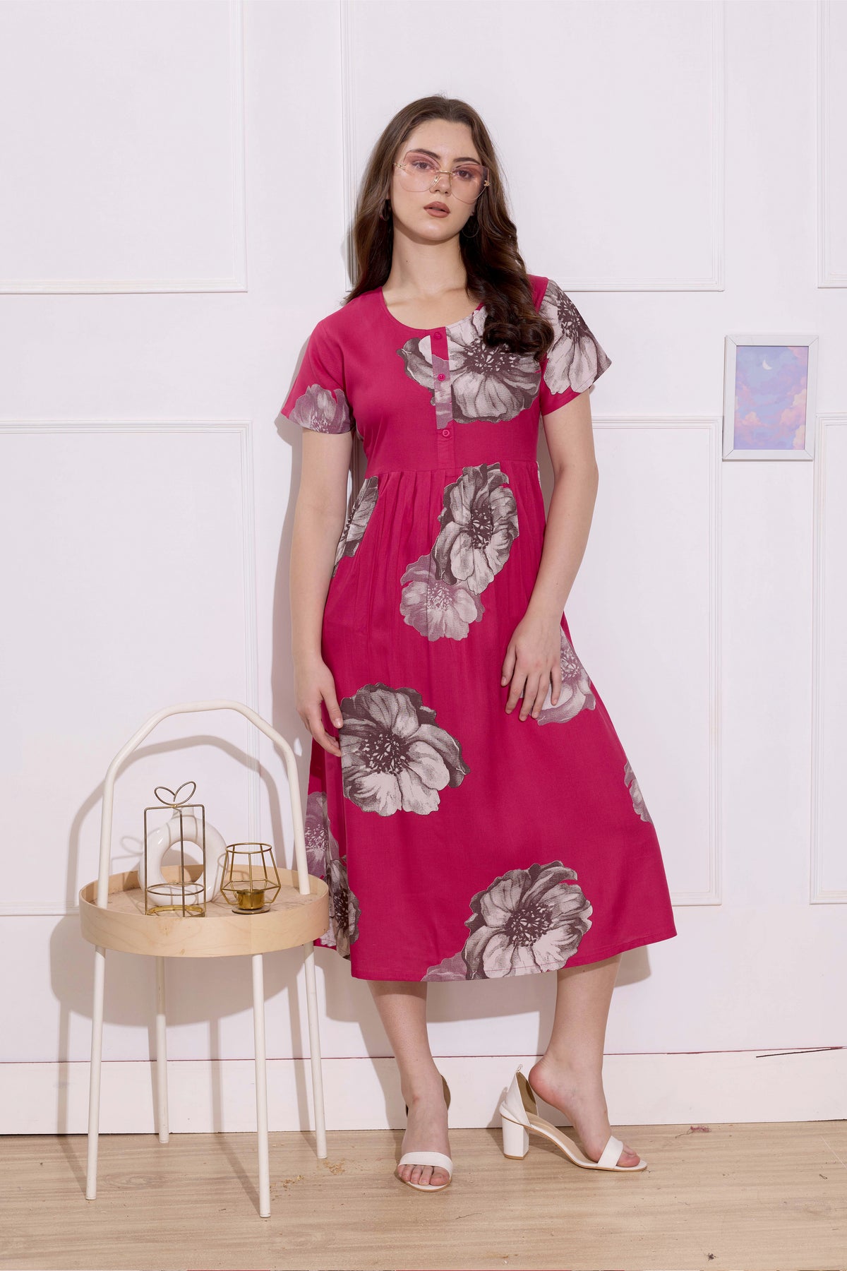 Rayon MAXI FROCK Model Nighties | Round Neck & Side Pocket | Pleated Frock MAXI Style | Trendy Collection's for Stylish Women & Teenage Girl (FRH)