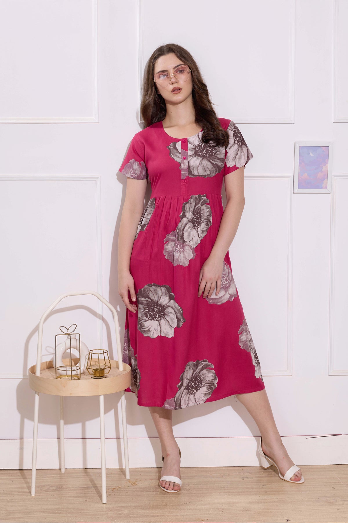 Rayon MAXI FROCK Model Nighties | Round Neck & Side Pocket | Pleated Frock MAXI Style | Trendy Collection's for Stylish Women & Teenage Girl (FRH)