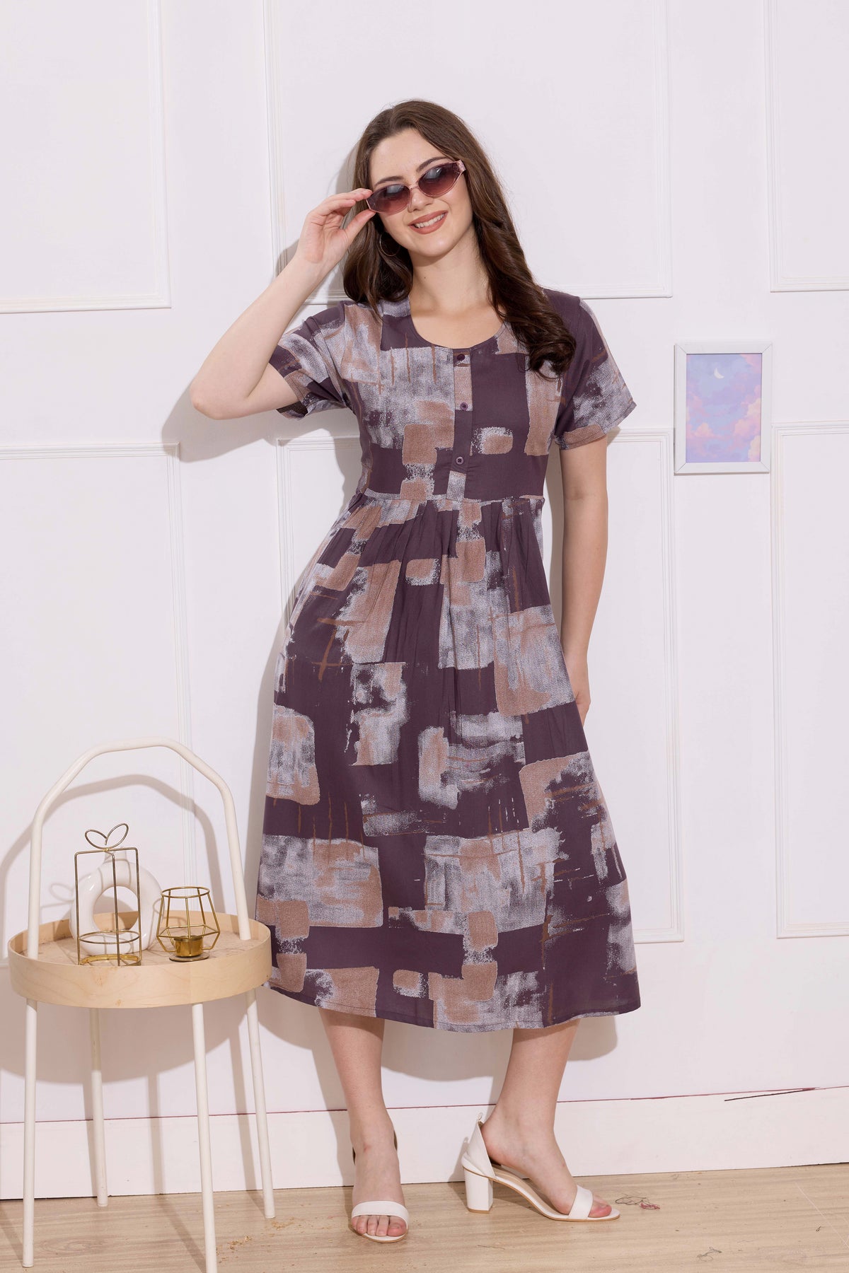 Rayon MAXI FROCK Model Nighties | Round Neck & Side Pocket | Pleated Frock MAXI Style | Trendy Collection's for Stylish Women & Teenage Girl (FRH)