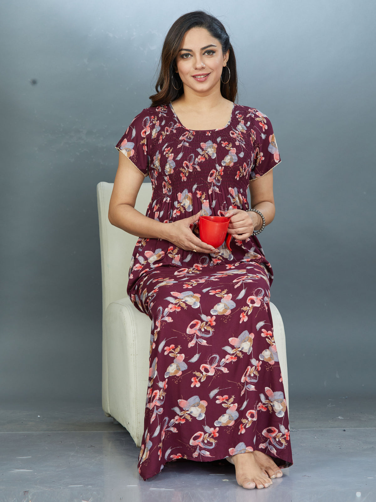 New Arrivals MANGAI Premium RAYON Smokey Nighty | Beautiful Pleated Design | Side Pocket | Stylish Nighty for Trendy Women's | Your Perfect Nightwear Collection's (RYS)