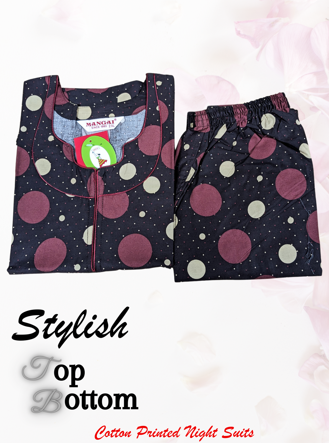 MANGAI Premium Cotton Printed Stylish Night Suits- Stylish Printed Top & Bottom Set for Trendy Women's