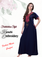 MANGAI Premium KARACHI Embroidery Nighties | Beautiful Embroidery Design's | Branded Quality | Half Sleeve | Regular Model | Stylish Nightdress for Women (KEM)