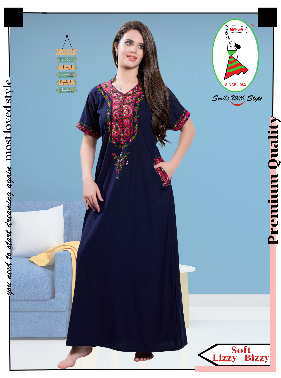 MANGAI Premium KARACHI Embroidery Nighties | Beautiful Embroidery Design's | Branded Quality | Half Sleeve | Collar Model | Stylish Nightdress for Women