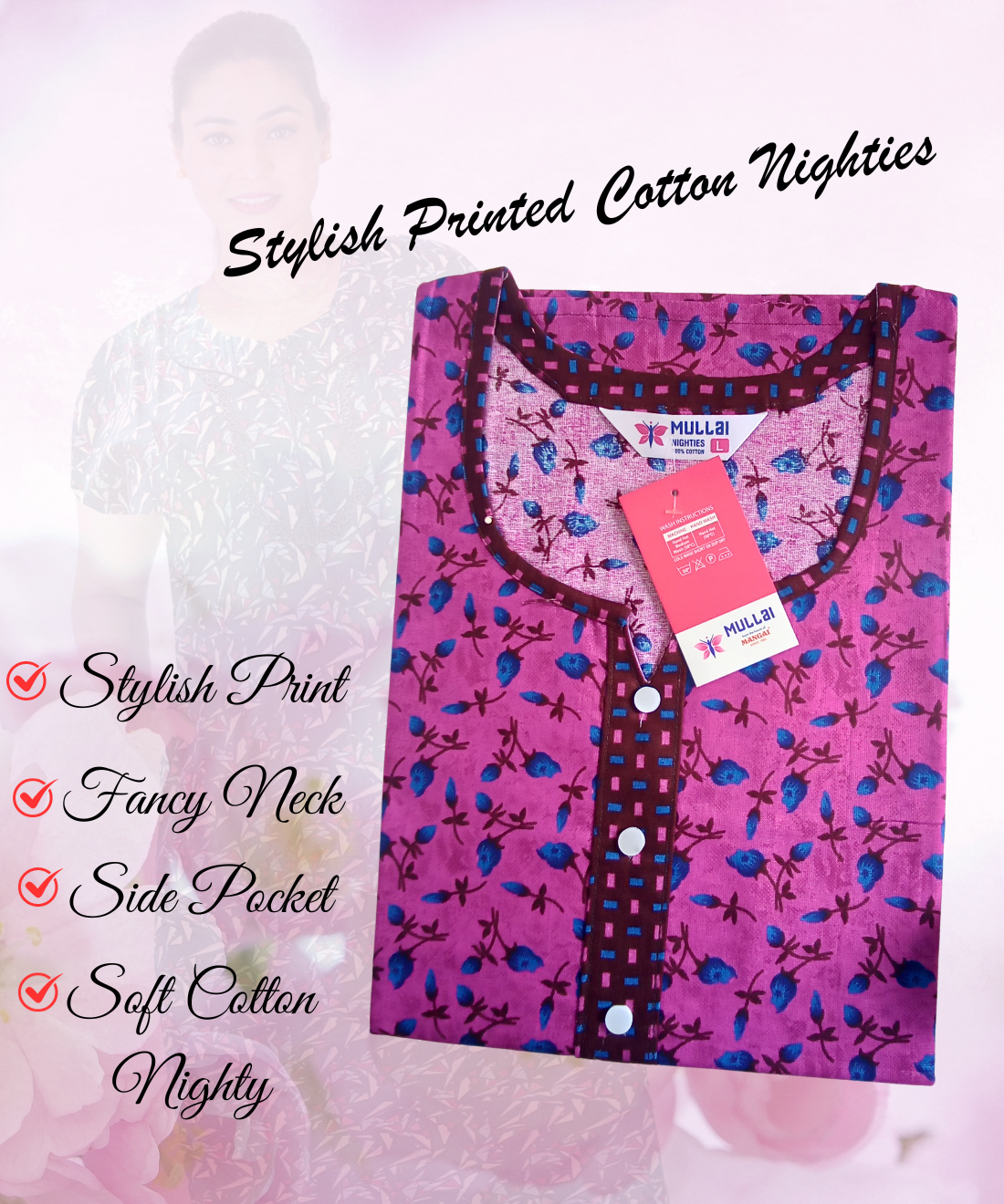 MANGAI Premium Regular Fit Cotton PrintedNighties - All Over Printed Stylish Nightwear for Stylish Women | Beautiful Nighties for Stylish Women's