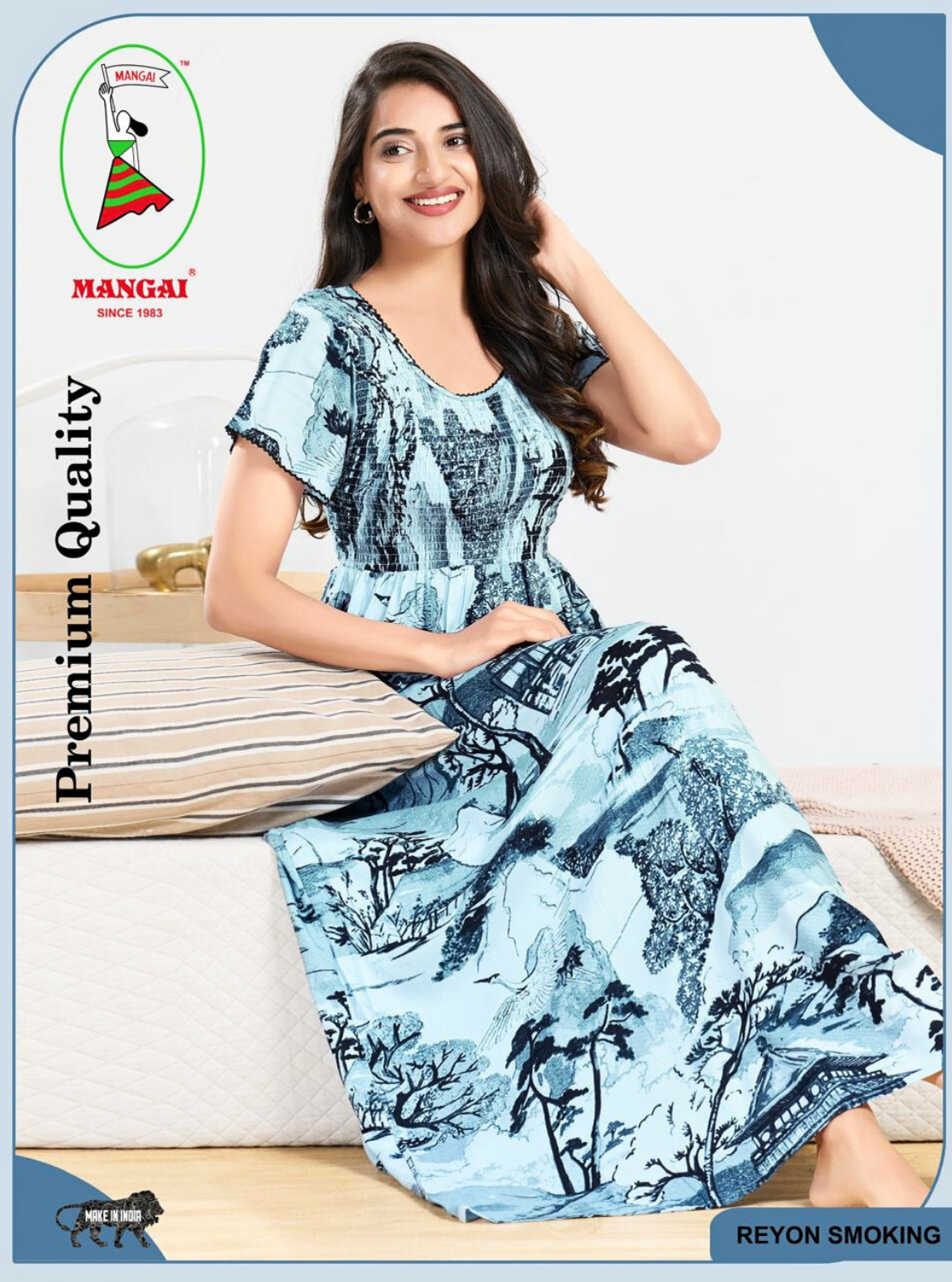 MANGAI RAYON Smocking Nighty | Beautiful Pleated Design | Side Pocket | Stylish Nighty for Trendy Women's | Your Perfect Nightwear Collection's (SRN)