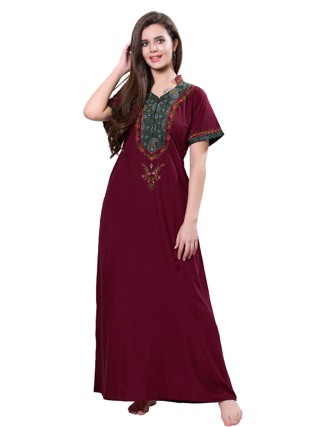 MANGAI Premium KARACHI Embroidery Nighties | Beautiful Embroidery Design's | Branded Quality | Half Sleeve | Collar Model | Stylish Nightdress for Women