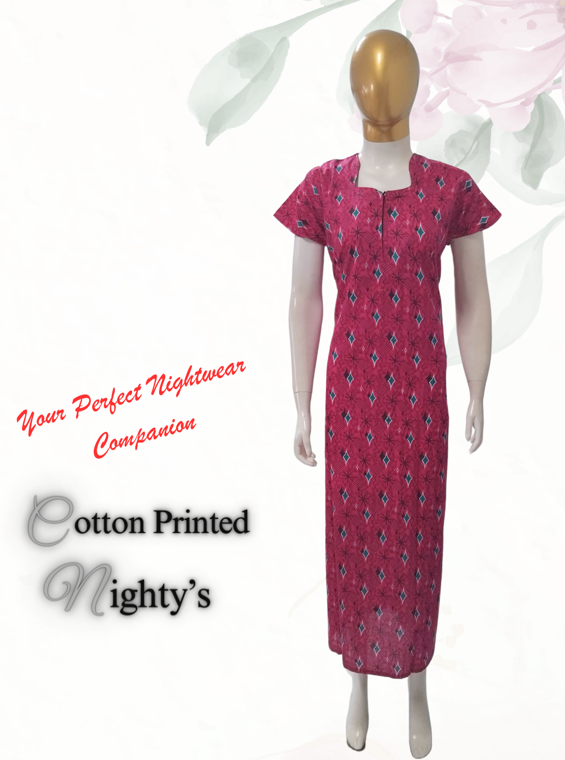 MANGAI New Regular Fit Cotton PrintedNighties - All Over Printed Stylish Nightwear for Stylish Women | Side Cut Pocket | Beautiful Nighties for Stylish Women's