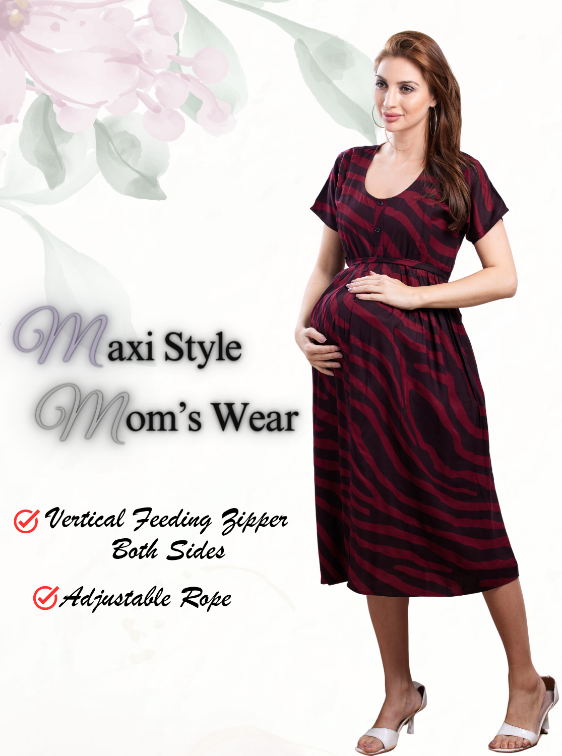ONLY MINE Premium 4-IN-ONE Floral Print Mom's Wear | Stylish Maxi Moms Wear | Invisible Feeding Zipper | Perfect Pregnancy Wear