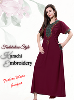 MANGAI Premium KARACHI Embroidery Nighties | Beautiful Embroidery Design's | Branded Quality | Half Sleeve | Regular Model | Stylish Nightdress for Women (KEM)