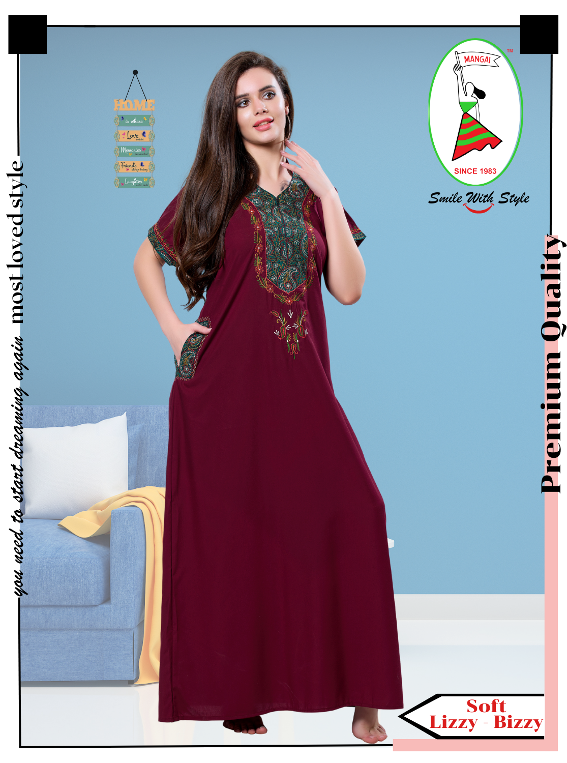 MANGAI Premium KARACHI Embroidery Nighties | Beautiful Embroidery Design's | Branded Quality | Half Sleeve | Collar Model | Stylish Nightdress for Women