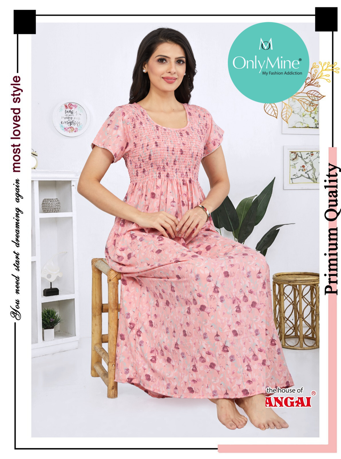 ONLY MINE Premium Synthetic Smokey Nighty | Beautiful Pleated Design | Side Pocket | Stylish Nighty for Stylish Women's