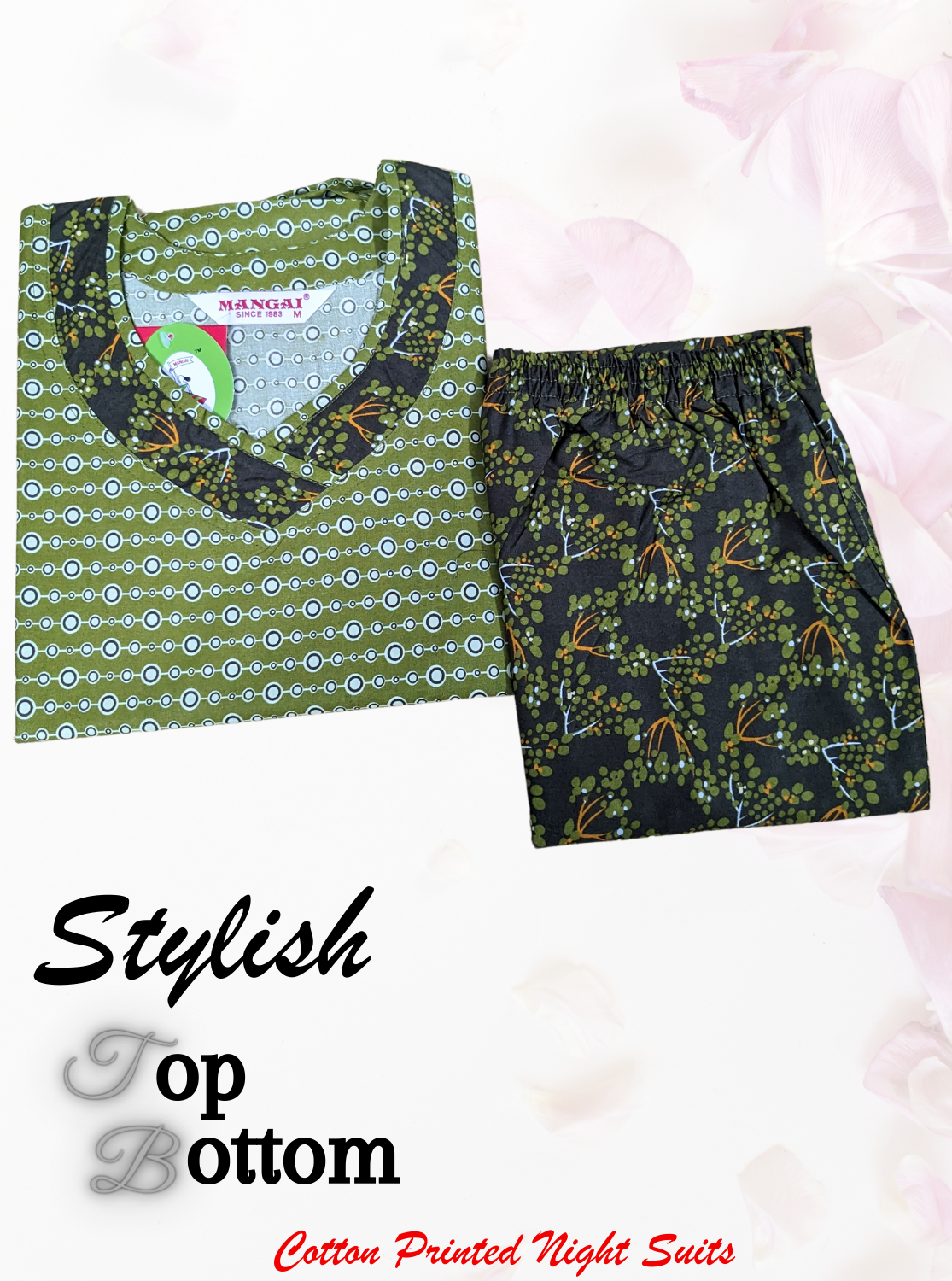 New MANGAI Premium Cotton Printed Stylish Night Suits- Stylish Printed Top & Bottom Set for Trendy Women's