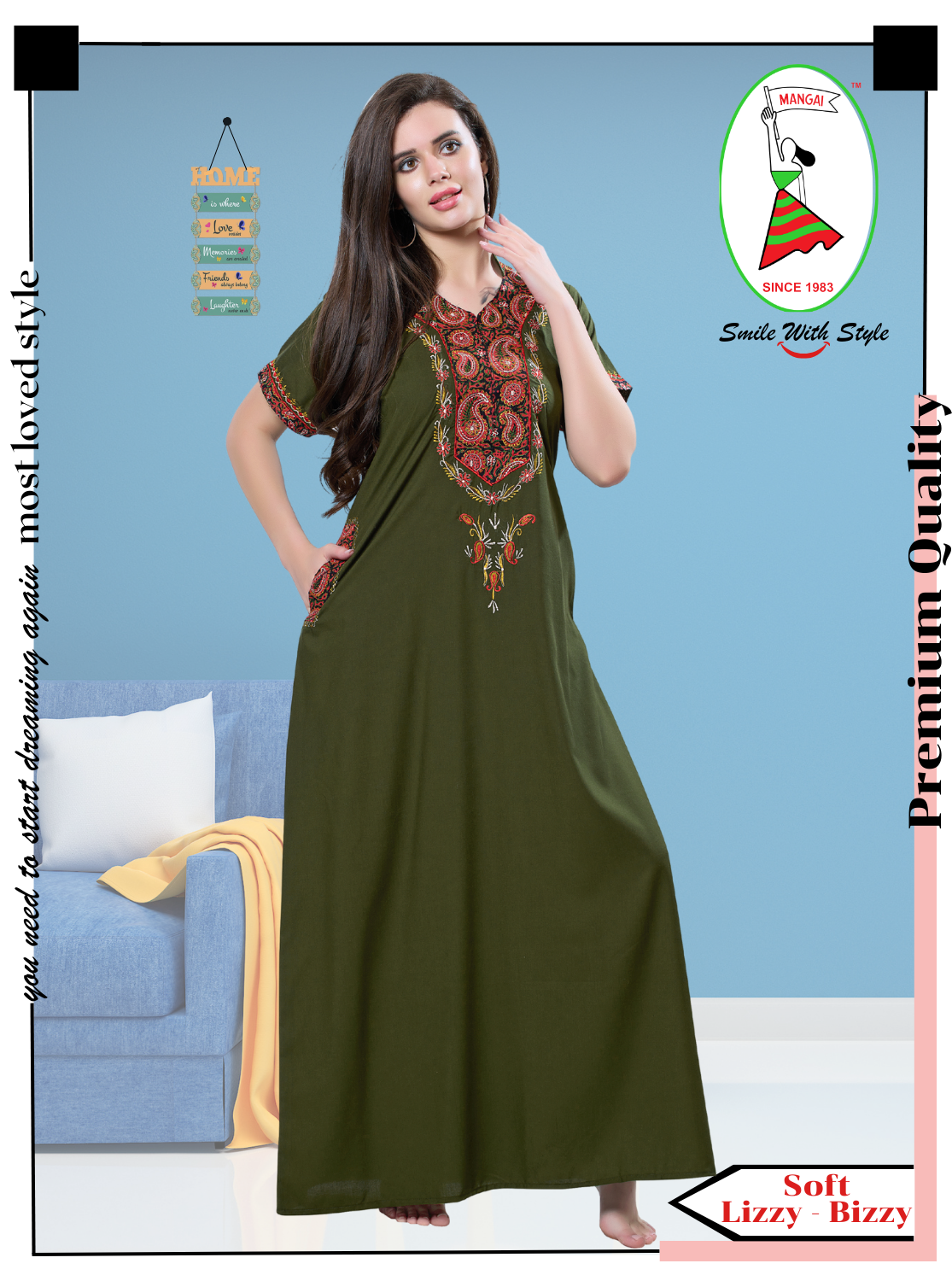 MANGAI Premium KARACHI Embroidery Nighties | Beautiful Embroidery Design's | Branded Quality | Half Sleeve | Collar Model | Stylish Nightdress for Women