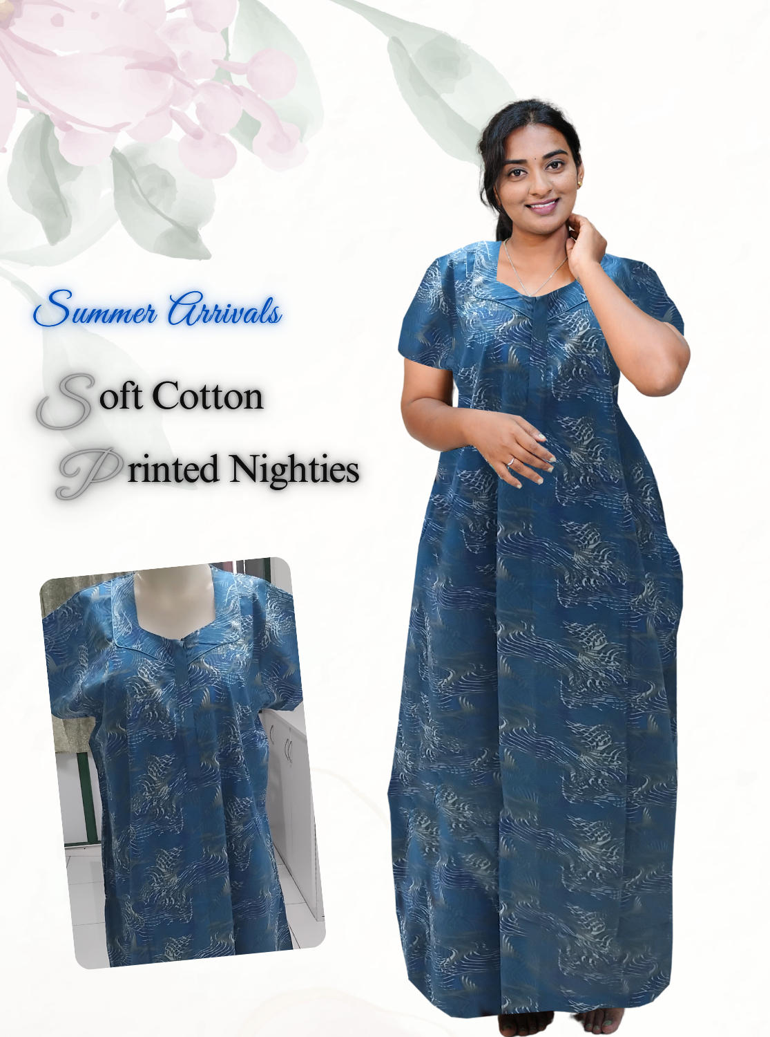 MANGAI Daily Wear Casual Comfort Fit Cotton Printed Nighties | Zipless Closed Model |Summer Arrival's for Trendy Women's (VNM)