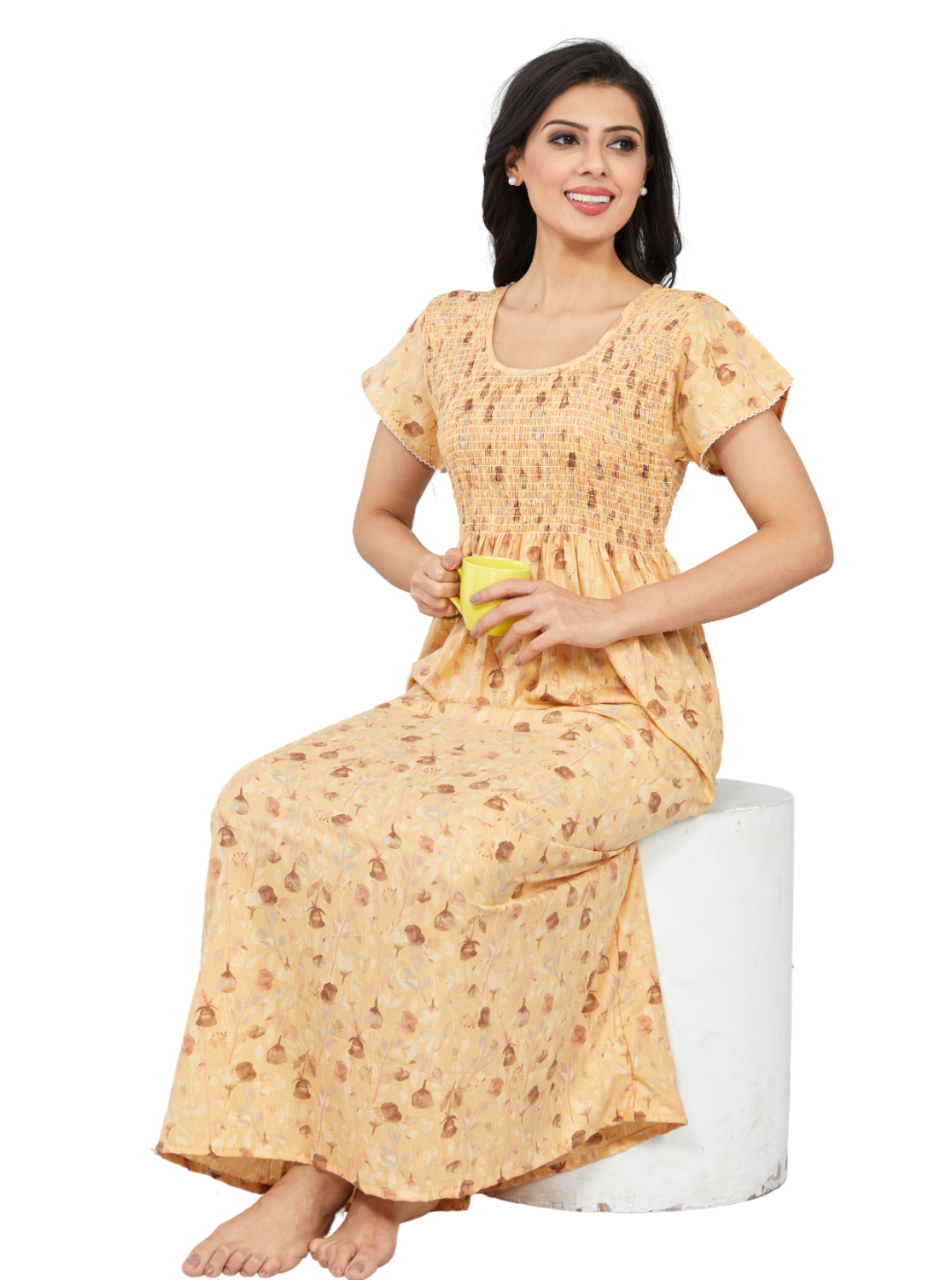 ONLY MINE Premium Synthetic Smokey Nighty | Beautiful Pleated Design | Side Pocket | Stylish Nighty for Stylish Women's