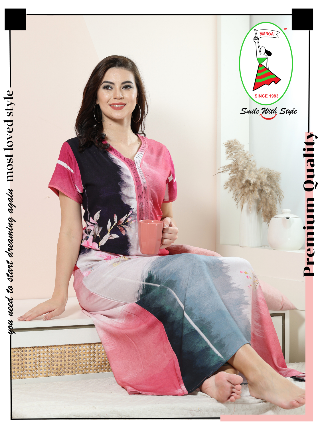 MANGAI New Arrivals Rayon Digital Printed Stylish Nighties for Stylish Women's | Updated Collections | Superior Quality | All Over Printed |Trendy Nighties for Women's