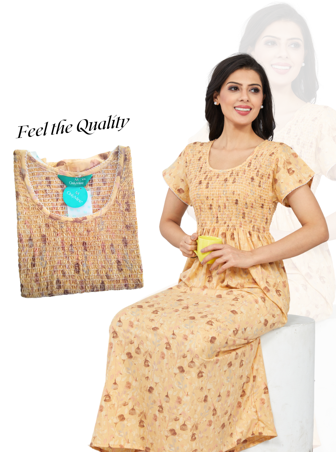 ONLY MINE Premium Synthetic Smokey Nighty | Beautiful Pleated Design | Side Pocket | Stylish Nighty for Stylish Women's