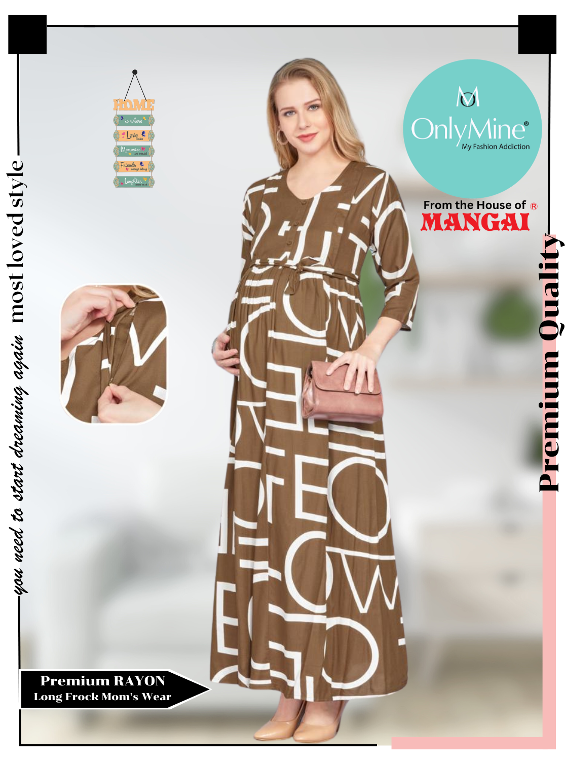 New ArrivalsONLY MINE Premium 4-IN-ONE Mom's Wear - Soft & Smooth Rayon | Maternity | Feeding | Long Frock | Casual Wear for Pregnancy Women's (4-IN-ONE-LFRK)