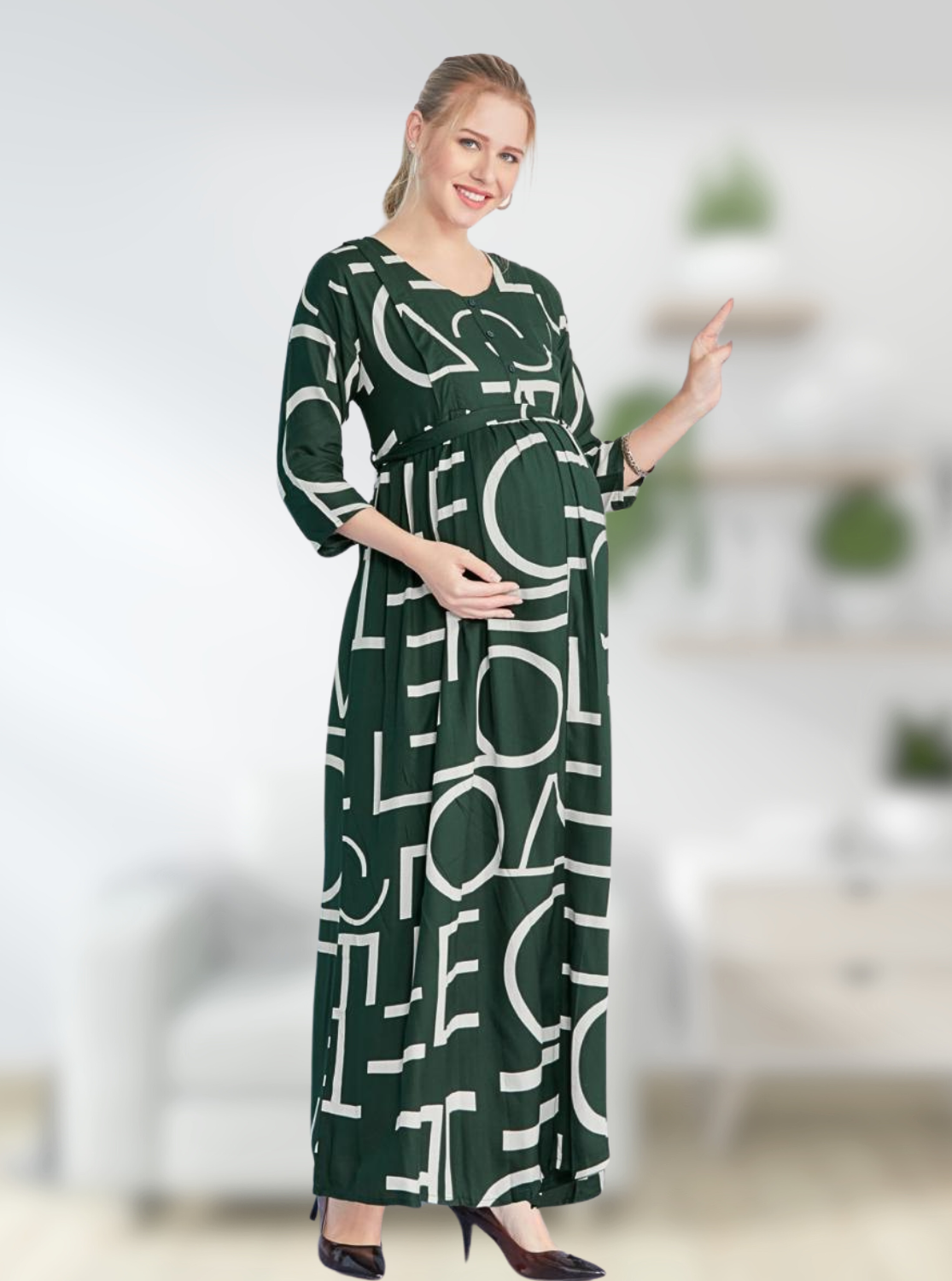 New ArrivalsONLY MINE Premium 4-IN-ONE Mom's Wear - Soft & Smooth Rayon | Maternity | Feeding | Long Frock | Casual Wear for Pregnancy Women's (4-IN-ONE-LFRK)