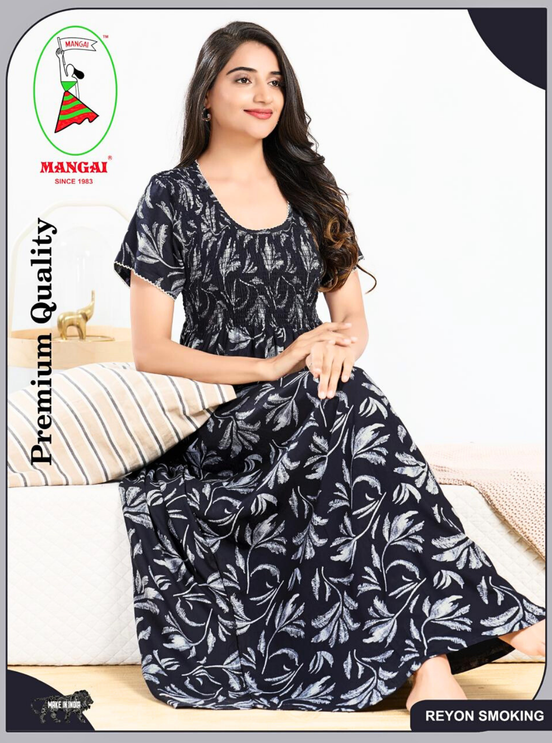 MANGAI RAYON Smocking Nighty | Beautiful Pleated Design | Side Pocket | Stylish Nighty for Trendy Women's | Your Perfect Nightwear Collection's (SRN)