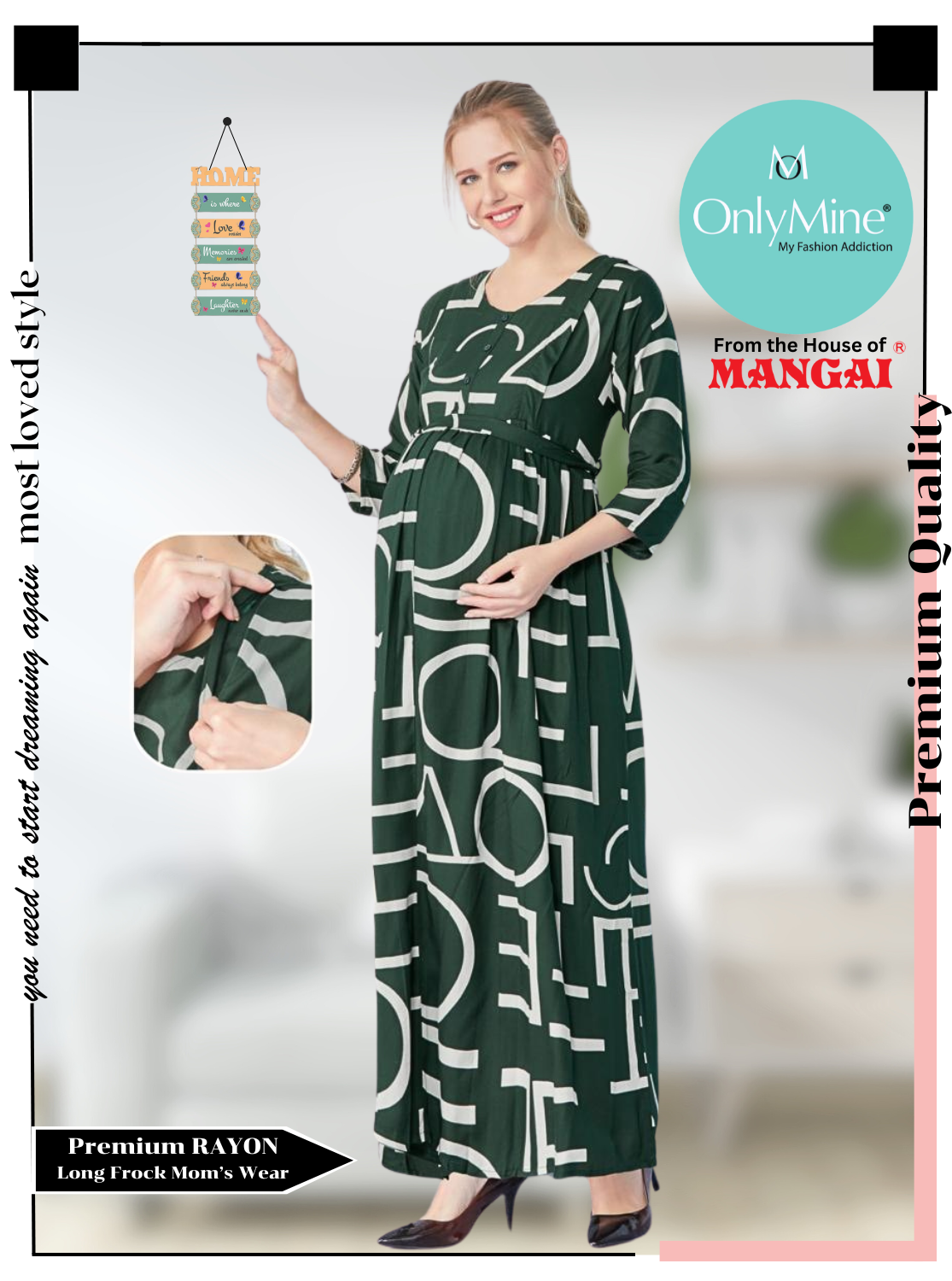 New ArrivalsONLY MINE Premium 4-IN-ONE Mom's Wear - Soft & Smooth Rayon | Maternity | Feeding | Long Frock | Casual Wear for Pregnancy Women's (4-IN-ONE-LFRK)