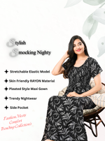 MANGAI RAYON Smocking Nighty | Beautiful Pleated Design | Side Pocket | Stylish Nighty for Trendy Women's | Your Perfect Nightwear Collection's (SRN)