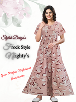 Fresh Arrivals MANGAI Alpine FULL FROCK Model Nighties | Beautiful Stylish Frock Style | Stylish Fancy Sleeves | Side Pocket | Perfect Nightwear Trendy Women's (FRK)