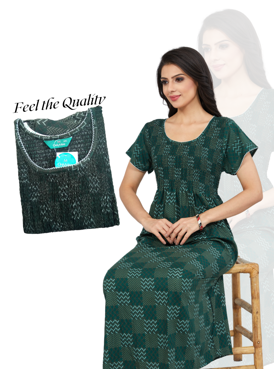 ONLY MINE Premium Synthetic Smokey Nighty | Beautiful Pleated Design | Side Pocket | Stylish Nighty for Stylish Women's