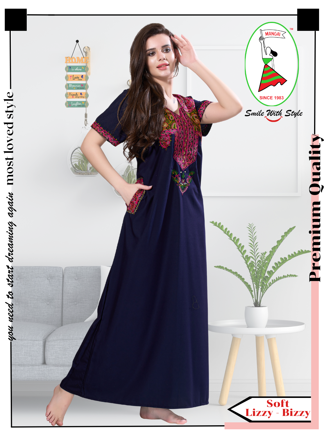 MANGAI Premium KARACHI Embroidery Nighties | Beautiful Embroidery Design's | Branded Quality | Half Sleeve | Regular Model | Stylish Nightdress for Women (KEM)