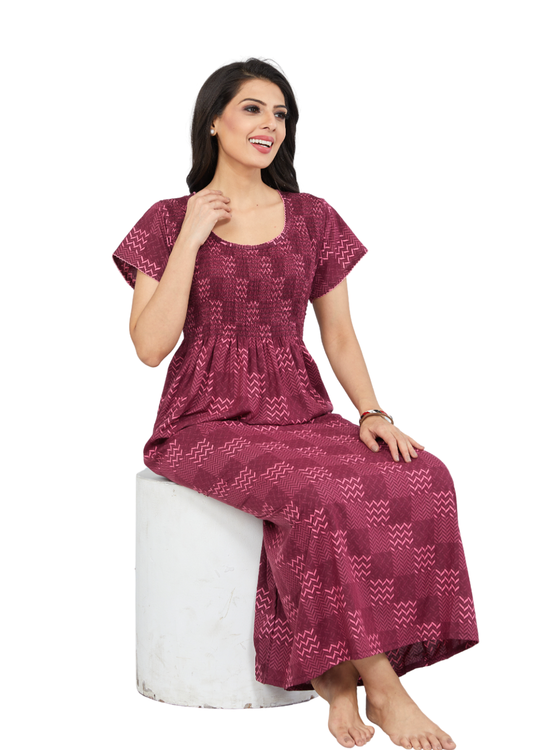 ONLY MINE Premium Synthetic Smokey Nighty | Beautiful Pleated Design | Side Pocket | Stylish Nighty for Stylish Women's