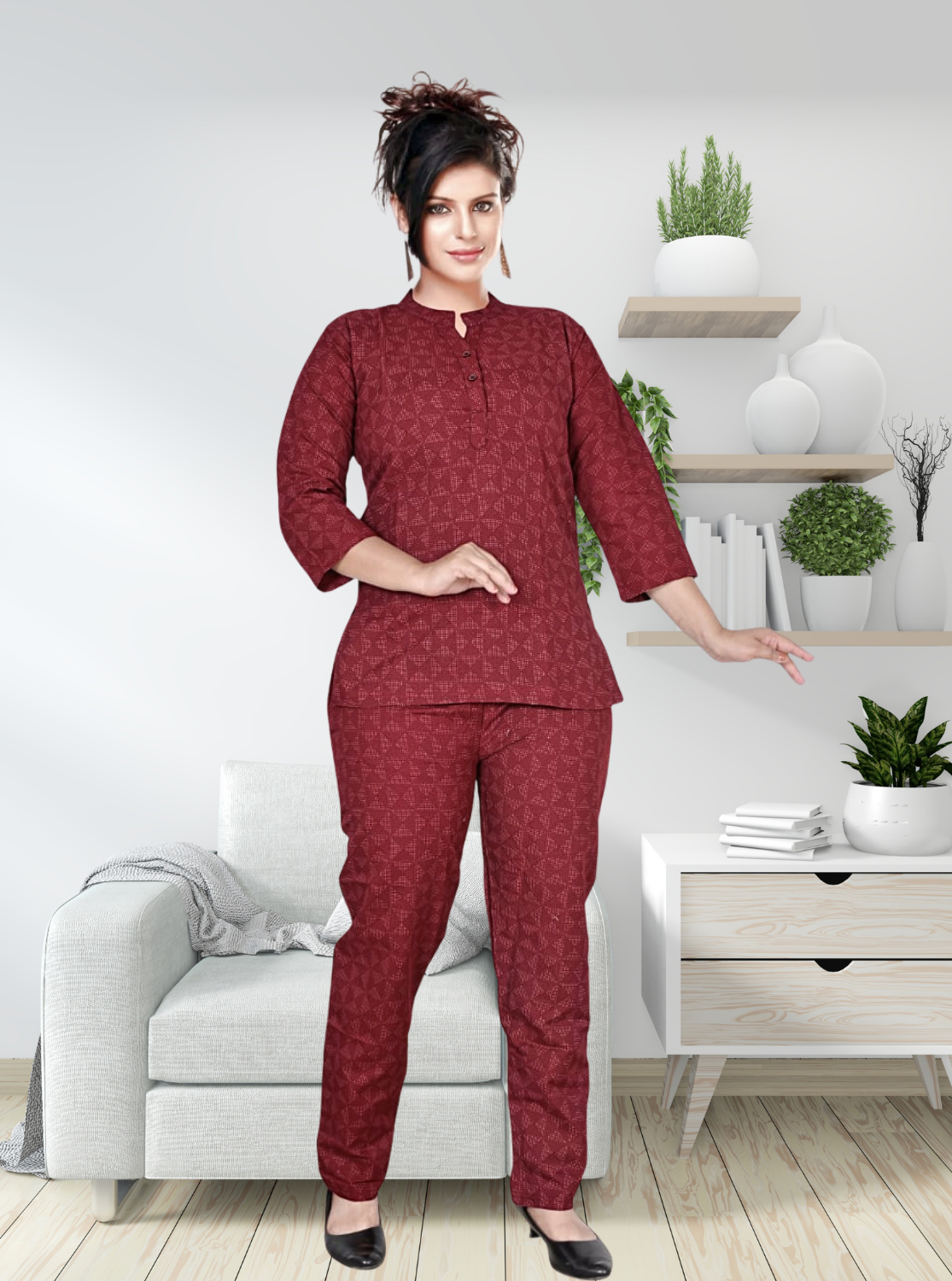 New MANGAI Stylish Cotton Night Suits for all Stylish Women's | Long Sleeve with Size Pocket Beautiful all Over Printed Elastic Waist Top & Bottom Cord Set your Perfect Nightwear Companion (MCNS)